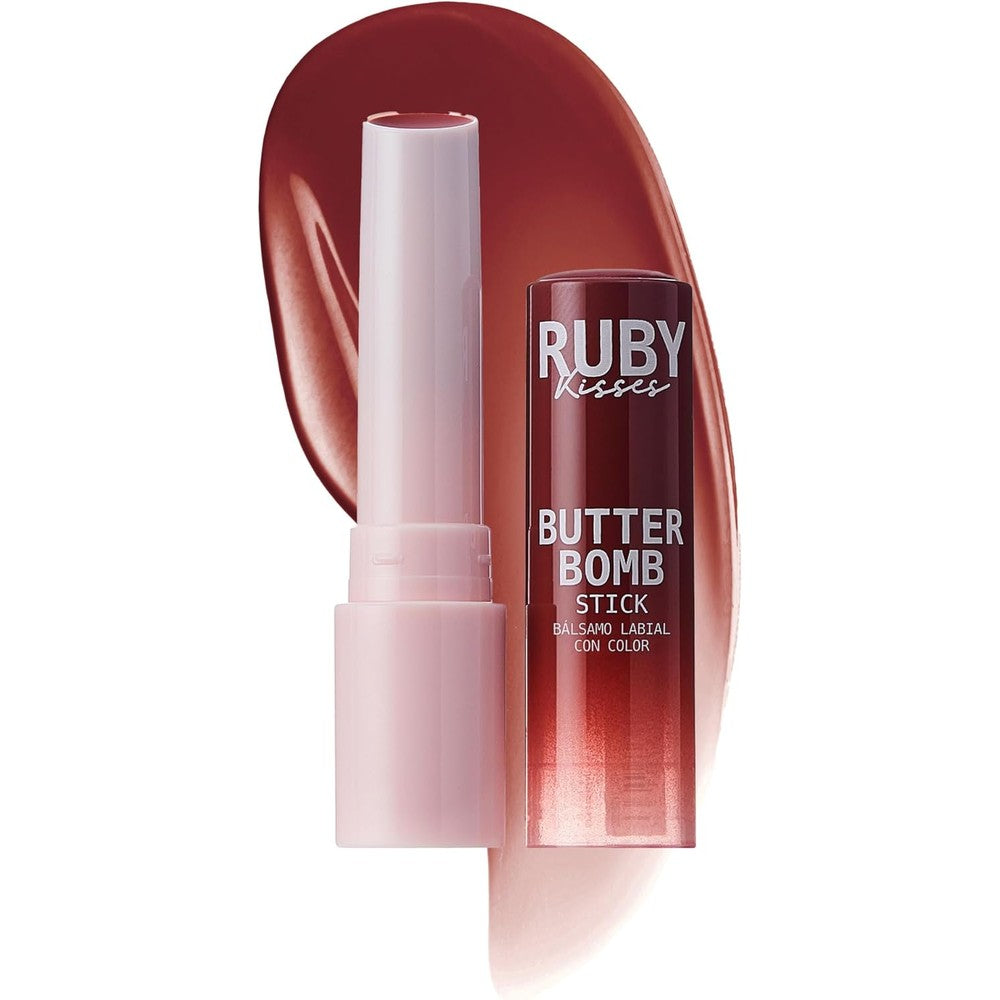 Ruby Kisses Butter Bomb Lip Balm, High Shine Tinted Lip Gloss, Ultra Hydrating Melting Lipstick With Shea Butter for Plumped Look, Lightweight Buildable Color With Glowy Glass Finish (Cinnamon Roll)