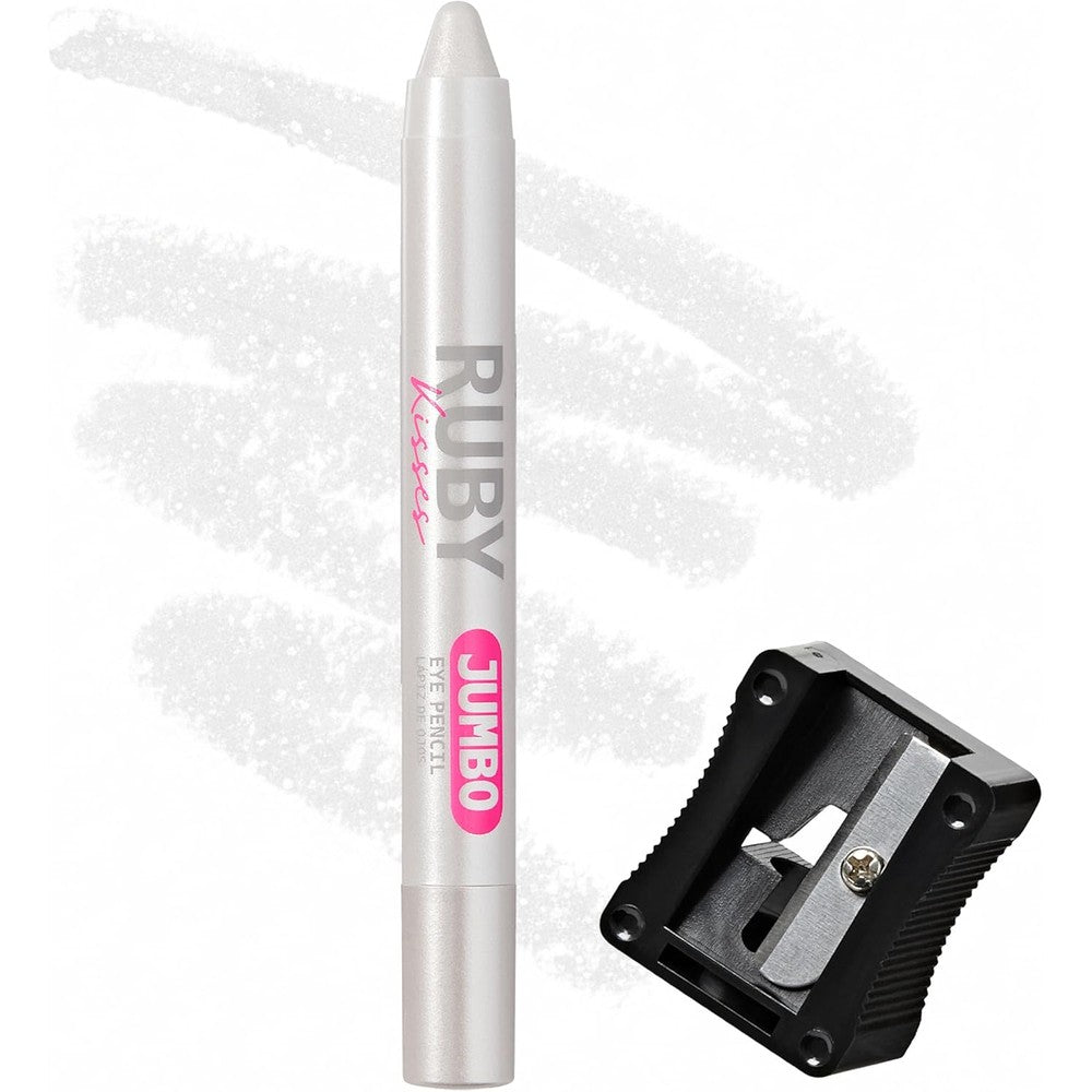 Ruby Kisses Jumbo Eye Pencil With Sharpener, Thick Eyeliner Pencil For Eye Shadow Primer & Highlighter on Waterline & Inner Corner, Eyeshadow Stick With Vitamin E & Candelilla Wax (Shimmer White)