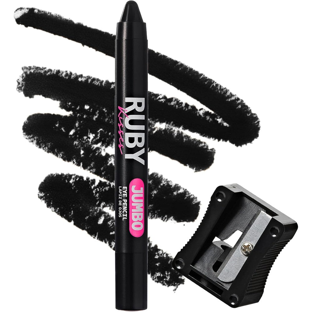 Ruby Kisses Jumbo Eye Pencil With Sharpener, Thick Eyeliner Pencil For Eye Shadow Primer & Highlighter on Waterline & Inner Corner, Blendable Eyeshadow Stick With Vitamin E & Candelilla Wax (Black)