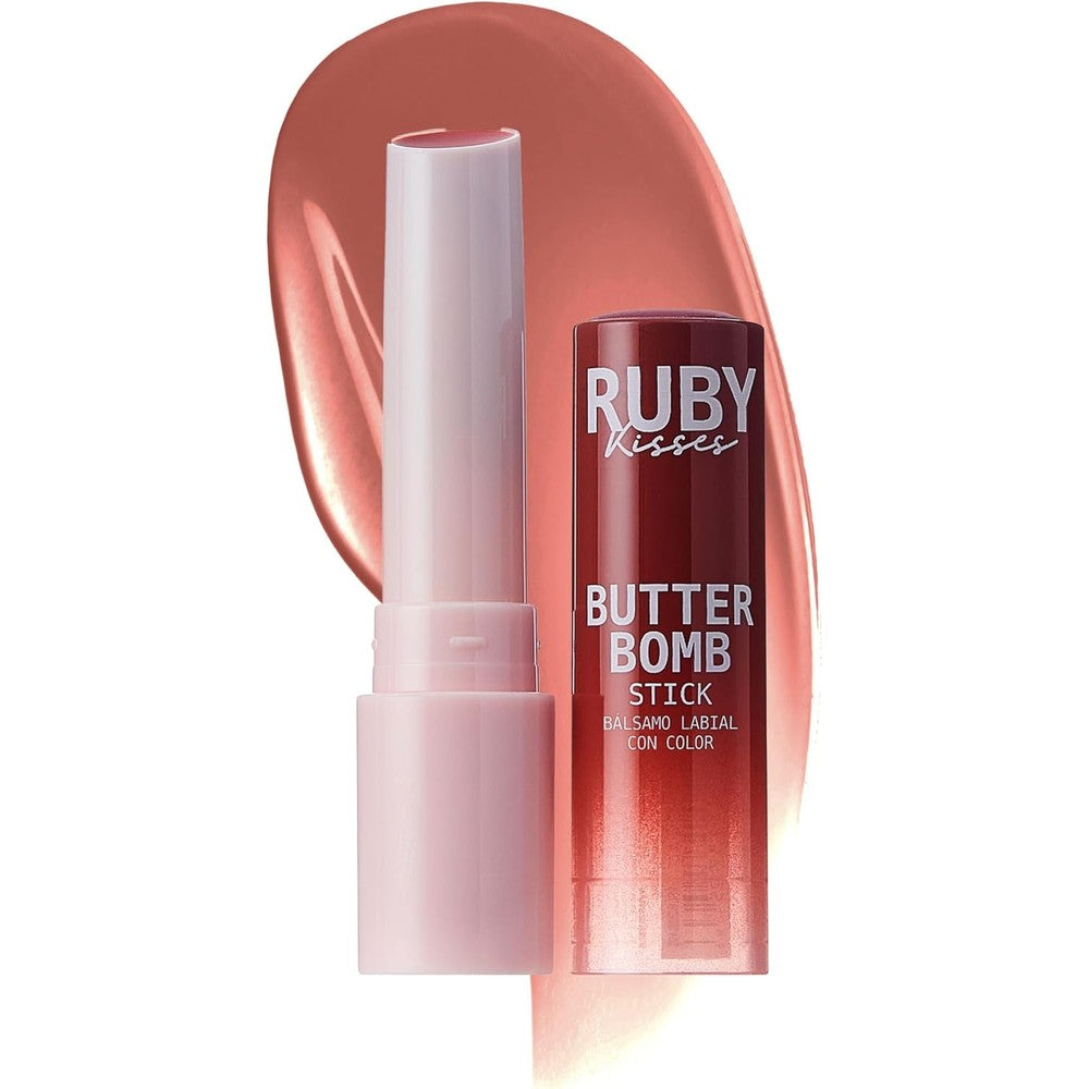 Ruby Kisses Butter Bomb Lip Balm, High Shine Tinted Lip Gloss, Ultra Hydrating Melting Lipstick With Shea Butter for Plumped Look, Lightweight Buildable Color With Glowy Glass Finish (Macaron)