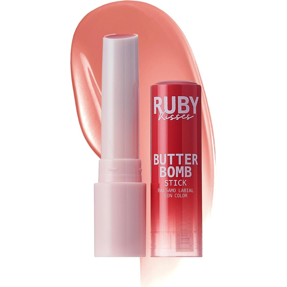 Ruby Kisses Butter Bomb Lip Balm, High Shine Tinted Lip Gloss, Ultra Hydrating Melting Lipstick With Shea Butter for Plumped Look, Lightweight Buildable Color With Glowy Glass Finish (Birthday Cake)