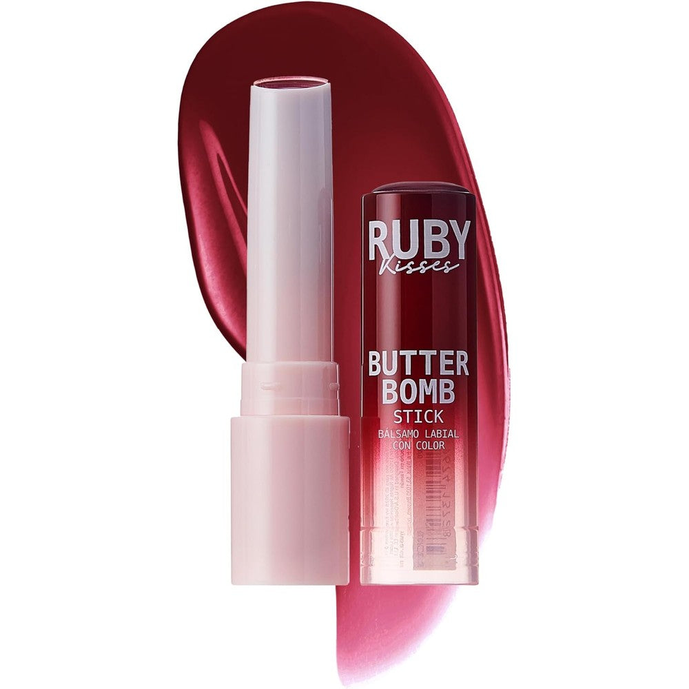 Ruby Kisses Butter Bomb Lip Balm, High Shine Tinted Lip Gloss, Ultra Hydrating Melting Lipstick With Shea Butter for Plumped Look, Lightweight Buildable Color With Glowy Glass Finish (Merlot)