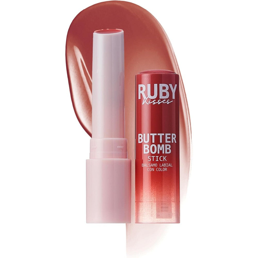 Ruby Kisses Butter Bomb Lip Balm, High Shine Tinted Lip Gloss, Ultra Hydrating Melting Lipstick With Shea Butter for Plumped Look, Lightweight Buildable Color With Glowy Glass Finish (Nutmeg)