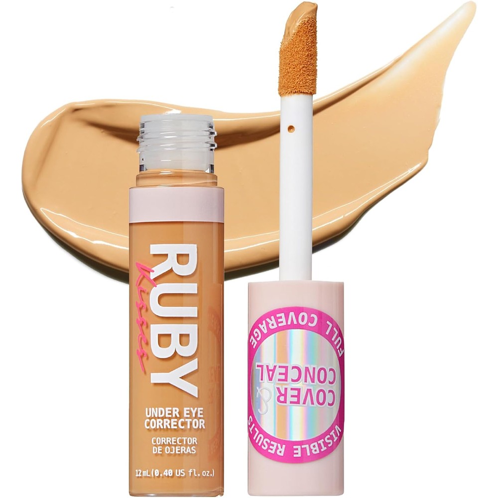 Ruby Kisses Under Eye Concealer, Full Coverage Makeup for Dark Circles, Redness, Hyperpigmentation, Blemishes, Moisturizing Satin Finish Formula With Caffeine & Peptides (145 Golden Beige, 0.40 Fl Oz)