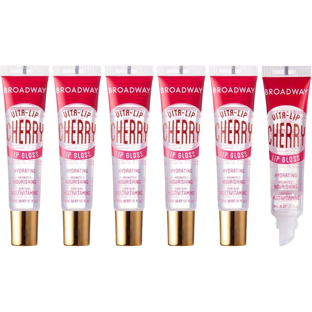 Ruby Kisses Broadway Vita-Lip Clear Lip Gloss 6pcs (Cherry), Ultra-Hydrating & Soothing Formula with Vitamin Oils, High-Shine Non-Sticky Finish, Healing Glossy Lip Balm Locks in Moisture