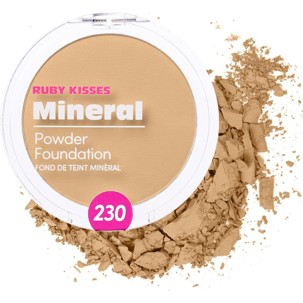 Ruby Kisses Mineral Pressed Powder Foundation, Medium to Full Coverage Natural Finish 0.35 Ounce (Natural Buff)