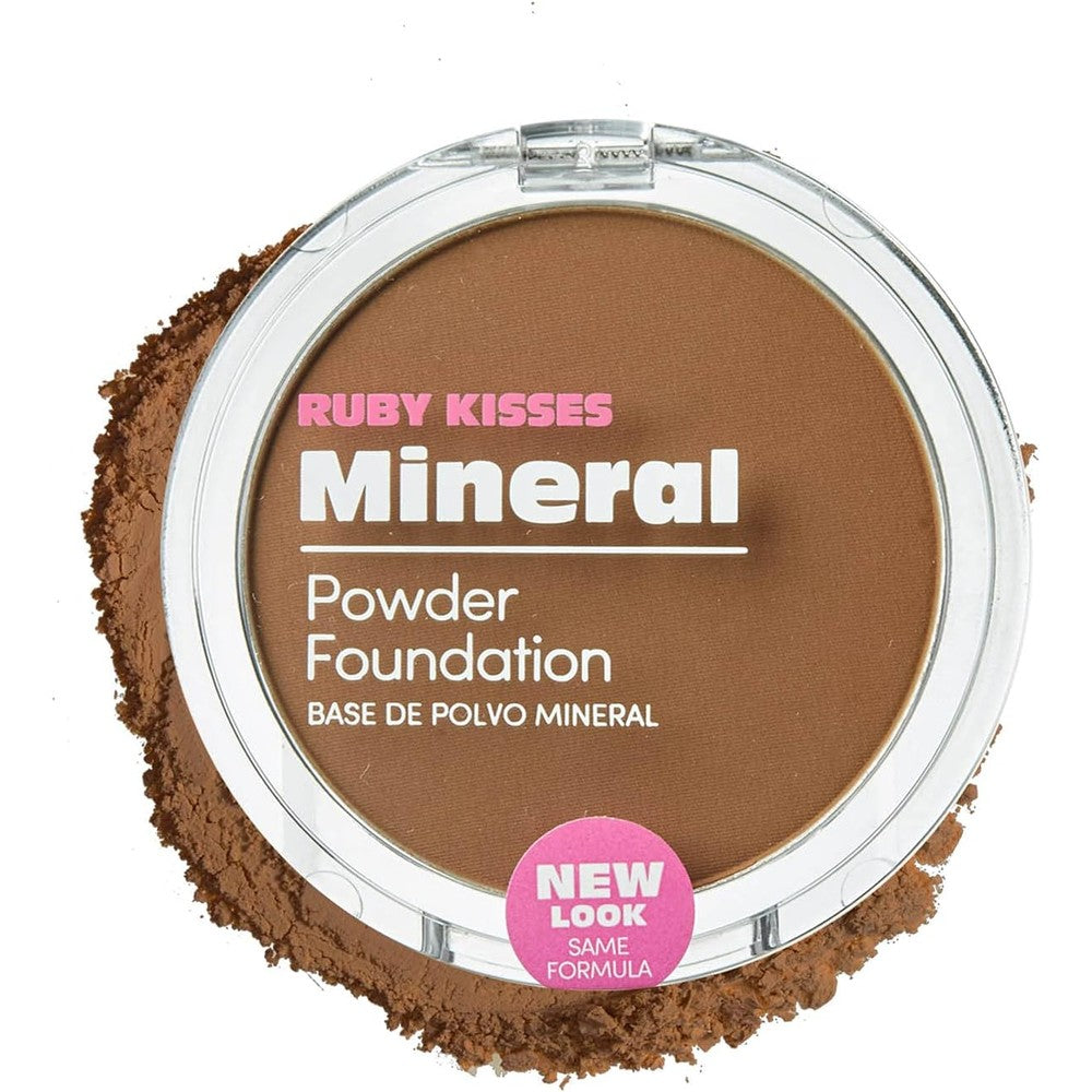 Ruby Kisses Mineral Pressed Powder Foundation, Medium to Full Coverage Natural Finish 0.35 Ounce (Honey Brown)