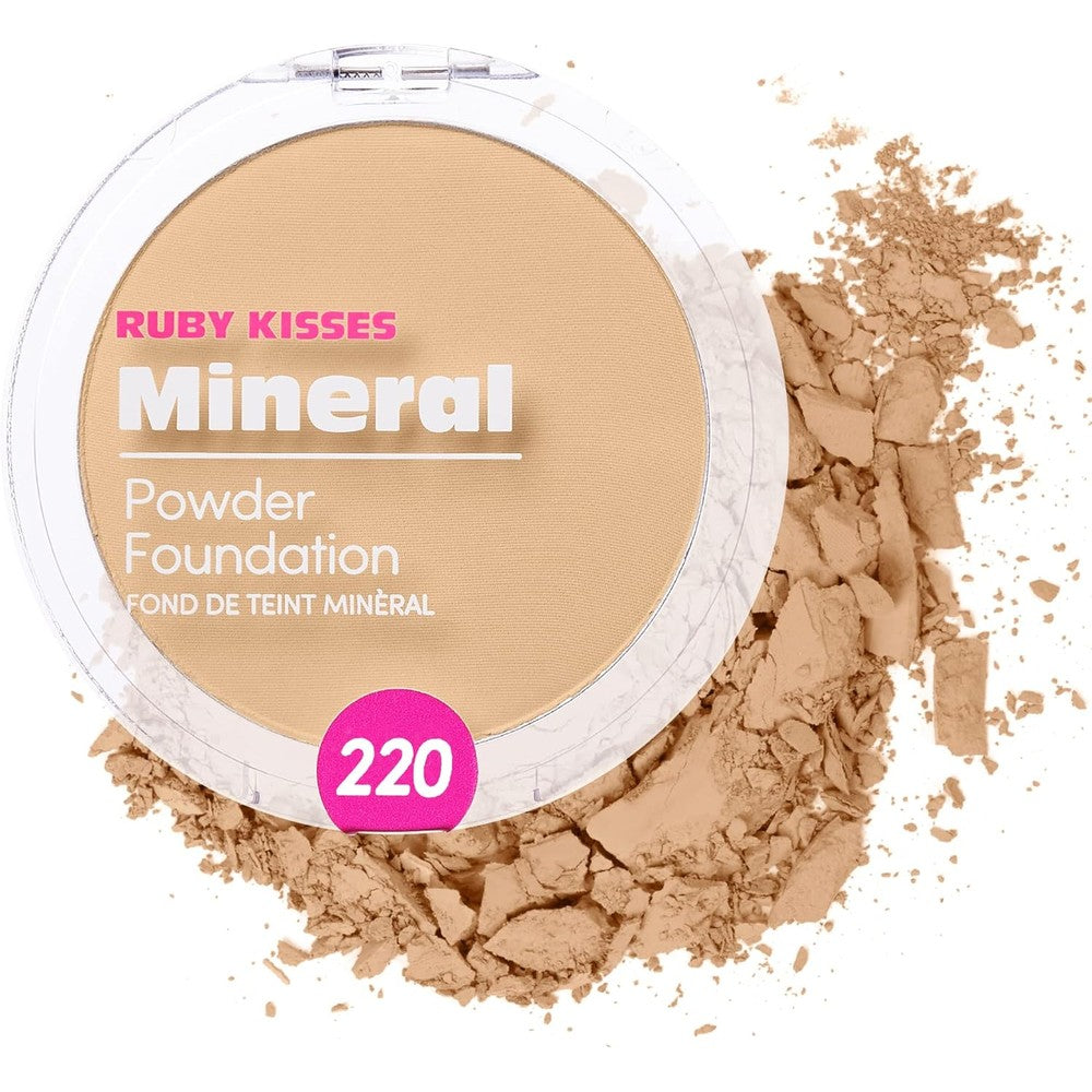 Ruby Kisses Mineral Pressed Powder Foundation, Medium to Full Coverage Natural Finish 0.35 Ounce (Natural Beige)