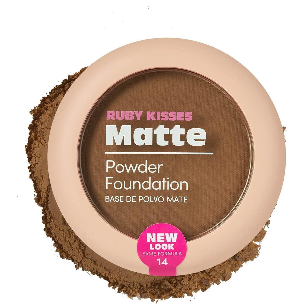 Ruby Kisses Face Powder Foundation, Pressed Compact Makeup Setting Powder, Full Coverage Matte Lightweight, Long-Lasting, Perfect Finishing Powder, Convenient, Sponge & Mirror Included (Chestnut)