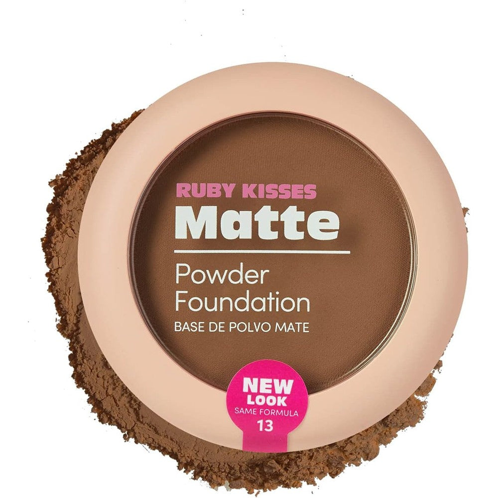 Ruby Kisses Matte Powder Foundation, Honey Brown, 8 Shades, Sponge & Mirror Included, Full Coverage, Versatile Pressed Powder Finisher