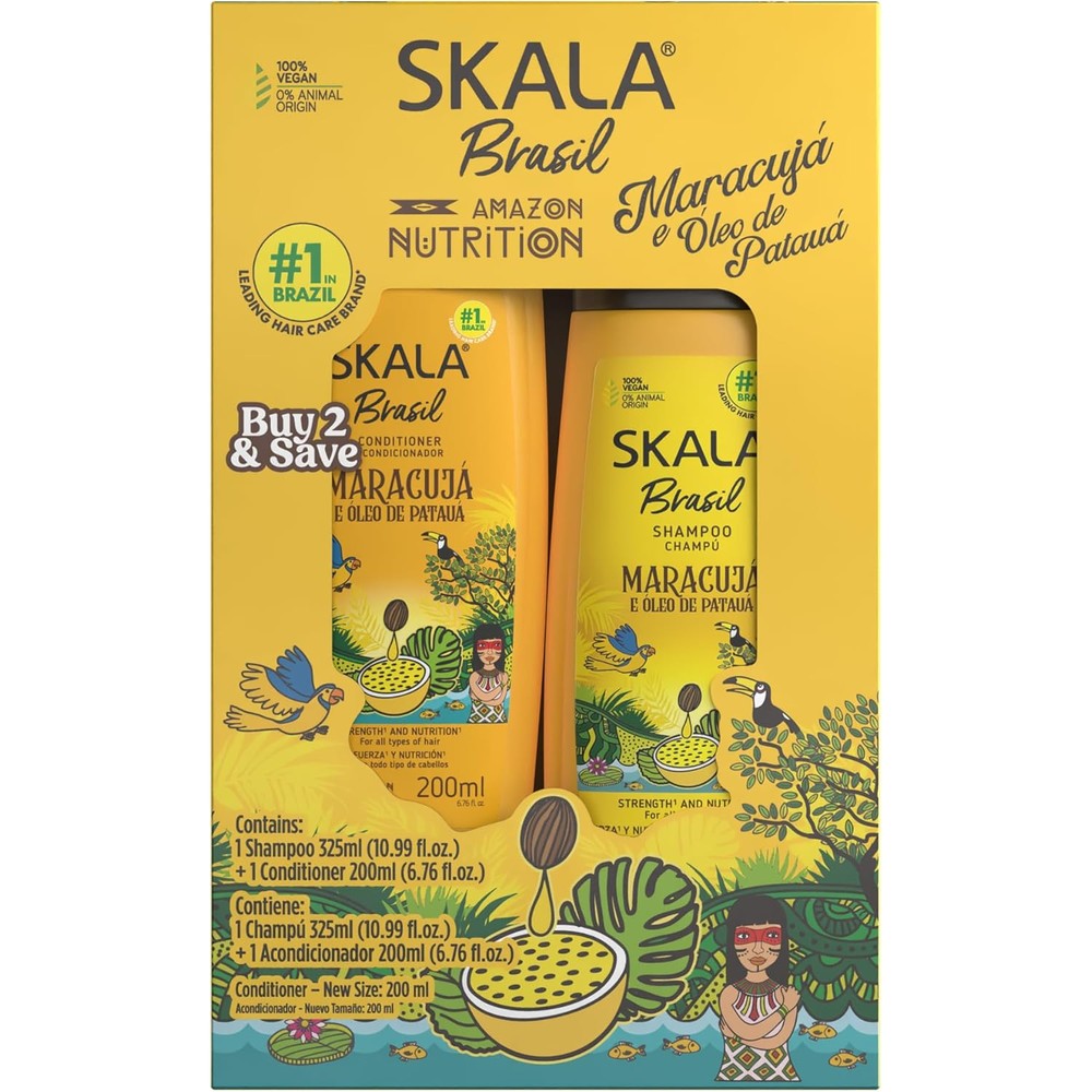 Skala Brasil Maracuja and Oleo de Pataua shampoo and conditioner set front view