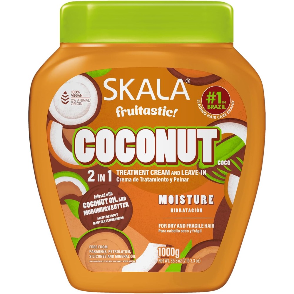 SKALA Frutastica Coconut 2 in 1 Hair Treatment Cream 1000g front view highlighting vegan deep hydration formula.