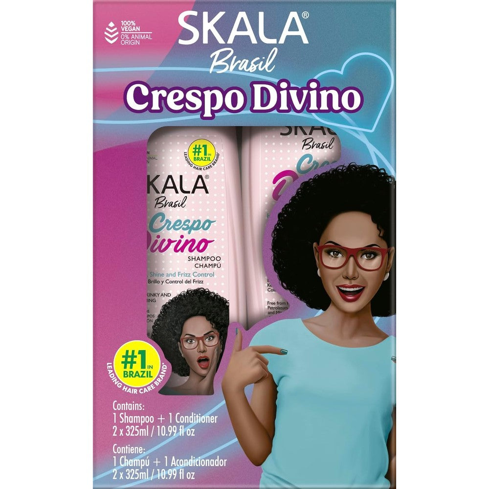 Skala Crespo Divino Shampoo and Conditioner Set front view showcasing vegan curly hair care kit.