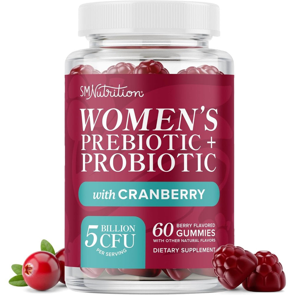 Probiotics for Women with Prebiotics + Cranberry | 5 Billion CFU | Berry-Flavor Gummies | Probiotics for Digestive Health, Vaginal Health & pH Balance | Supplements for Women | Vegan | 60 Ct