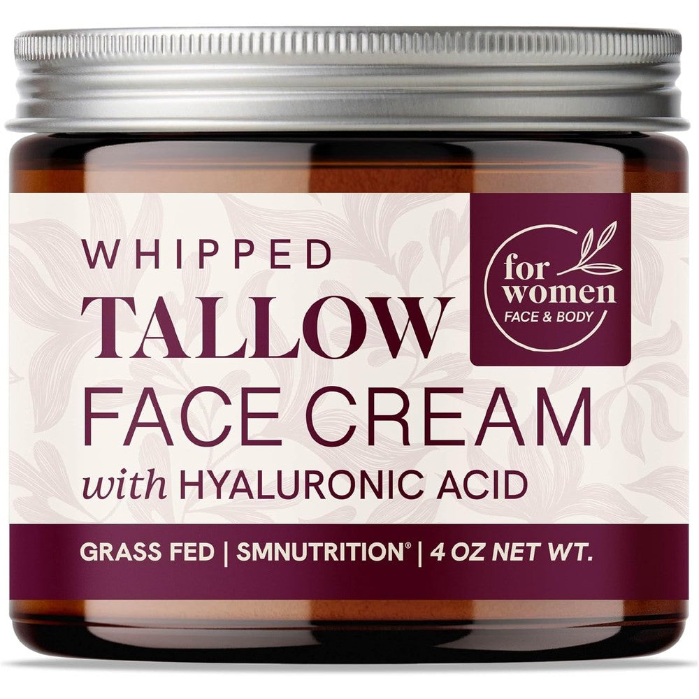 Beef Tallow Face Moisturizer for Women | With Hyaluronic Acid | Hydrating Whipped Beef Tallow for Skin Care for Women | With Jojoba & Sweet Almond Oil | Paraben & Cruelty-Free, Non-GMO | 4 oz