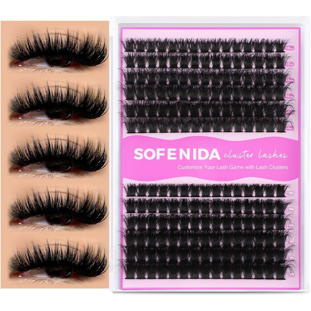 SOFENIDA Lash Clusters Eyelash Clusters 100D+150D Thick Volume Cluster Eyelash Extensions D Curly Cluster Lashes 10-18mm Wispy Lash Clusters DIY Lash Extension (100D+150D-10-18MIX Lashes)