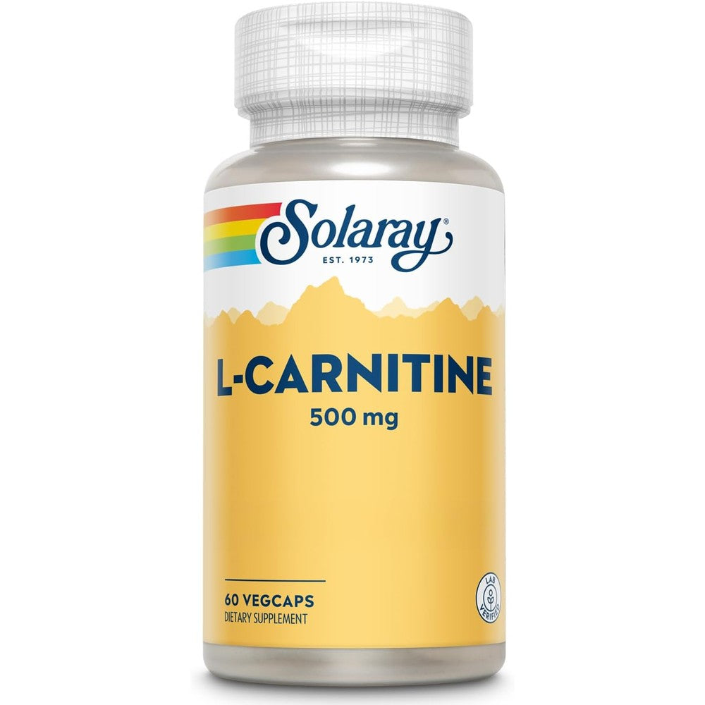 SOLARAY L-Carnitine 500 mg, Free Form Amino Acid, Lab Verified, GMP Facility, 60-Day Money-Back Guarantee, 60 Servings, 60 VegCaps