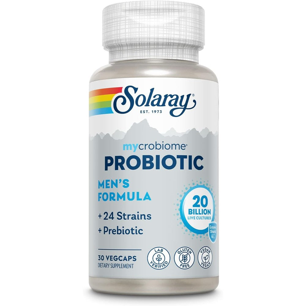 SOLARAY Mycrobiome Probiotic Mens Formula, Probiotics for Men, Gut Health, Digestion, Immune Function & More, 20 Billion CFU Mens Probiotic, 24 Strains Plus Prebiotic, 30 Servings, 30 VegCaps