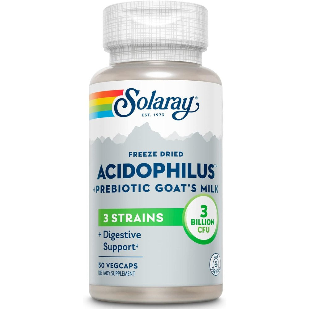 SOLARAY Acidophilus 3 Strain Probiotic & Prebiotic Goats Milk | 3 Billion CFU & Freeze Dried | 50 VegCaps