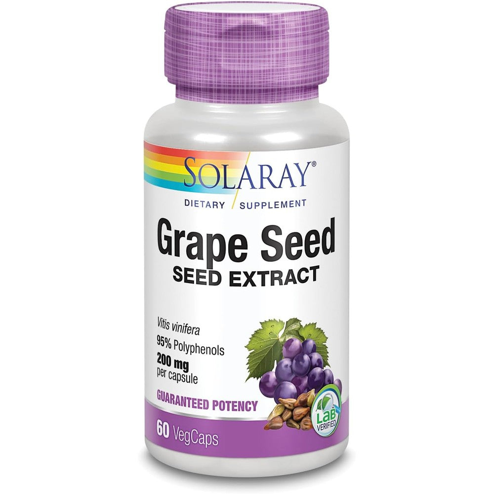 SOLARAY Grape Seed Extract 200 mg Plus Bioflavonoid Complex | Healthy Cardiovascular & Blood Vessel Support | 60 VegCaps