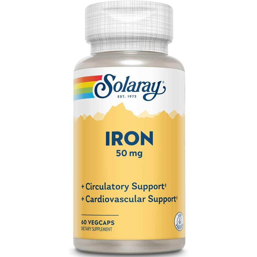 Solaray Iron 50 mg | Healthy Circulation, Cardiovascular Function & Red Blood Cell Health Support | 60 VegCaps