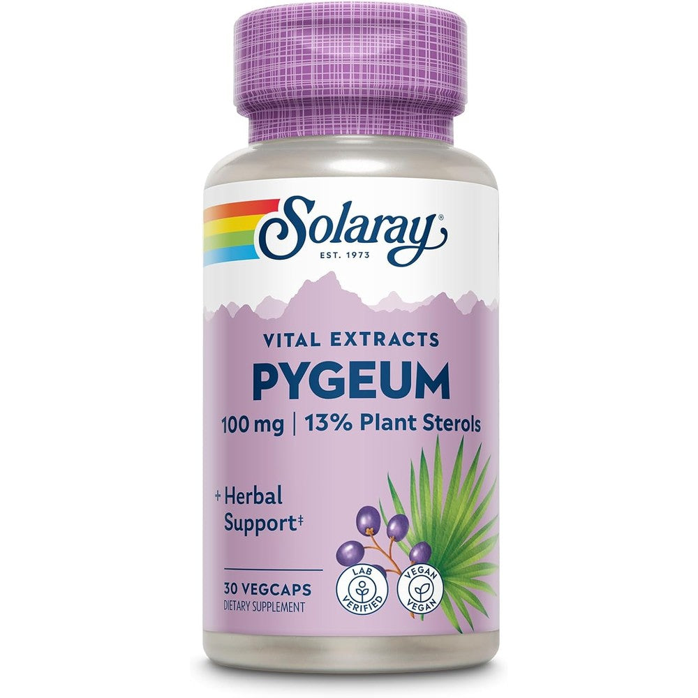 SOLARAY Pygeum Bark Extract, One Daily 100mg | Healthy Prostate Support | Guaranteed to Contain 13 mg Total Plant Sterols | 30 VegCaps