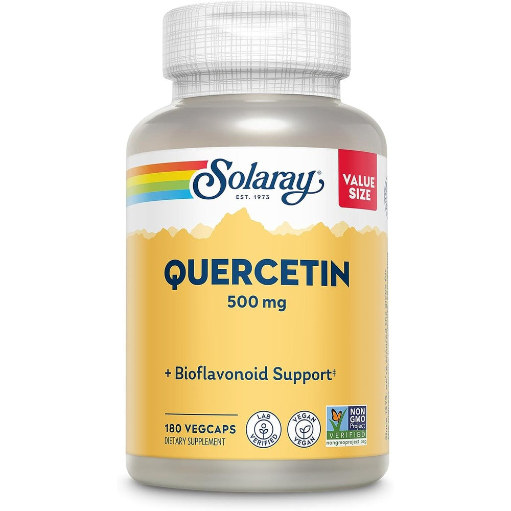 SOLARAY Quercetin 500mg Capsules - Antioxidants Supplement - Bioflavonoid and Antioxidant Support for Overall Health and Wellness - Non-GMO, Vegan, Lab Verified, 60-Day Guarantee, 180 Servings