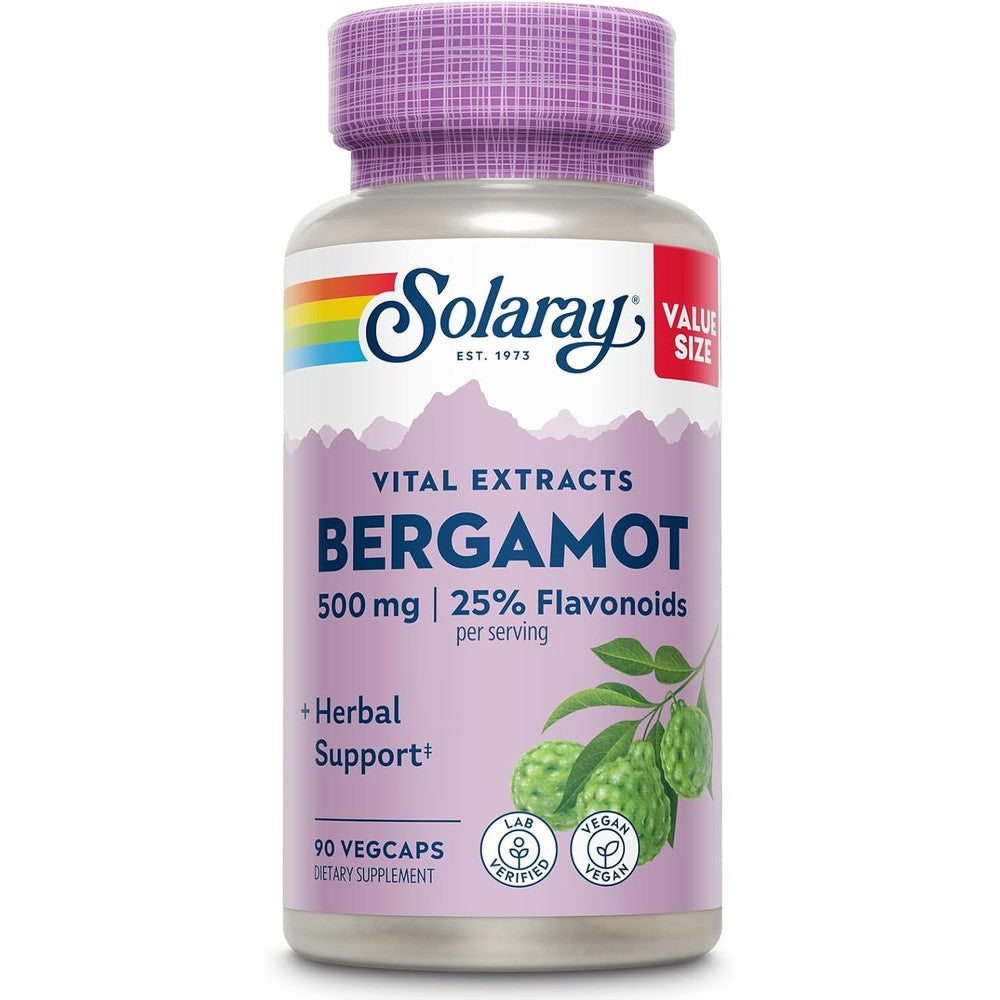 SOLARAY Bergamot 500 mg - Citrus Bergamot Supplement for an Active Lifestyle - Standardized to 25% Flavonoids - with Berberine HCl from Indian Barberry - Vegan, 60-Day Guarantee, 45 Serv, 90 VegCaps