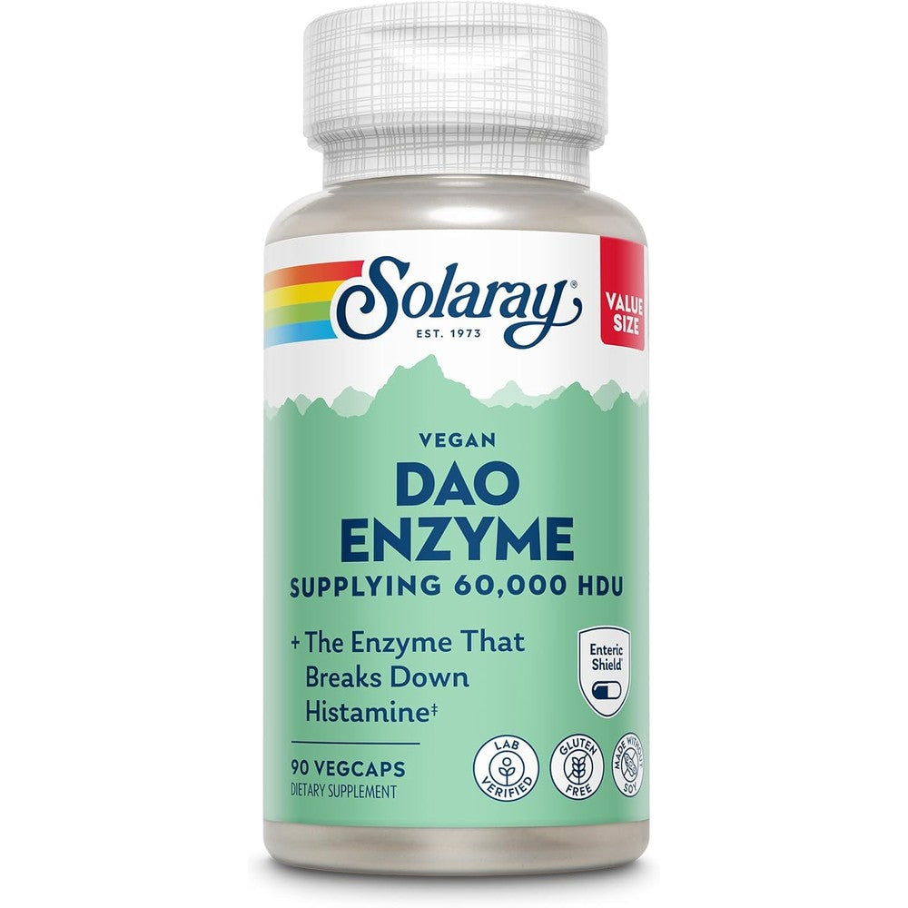 SOLARAY DAO Enzyme - Breaks Down Histamine - 60,000 HDU - Vegan, Gluten Free, Lab Verified - 90 Servings, 90 VegCaps