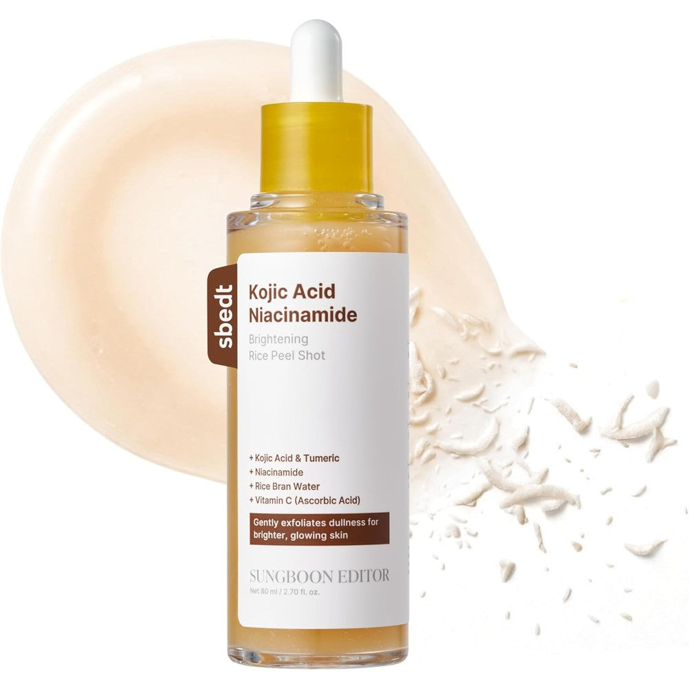 SUNGBOON EDITOR Kojic Acid Peel Shot Serum - Exfoliating Dark Spot Care with Rice Water, Niacinamide, AHA BHA PHA & Hyaluronic Acid, Brightening Facial Serum for Even Tone, 1.01 fl oz