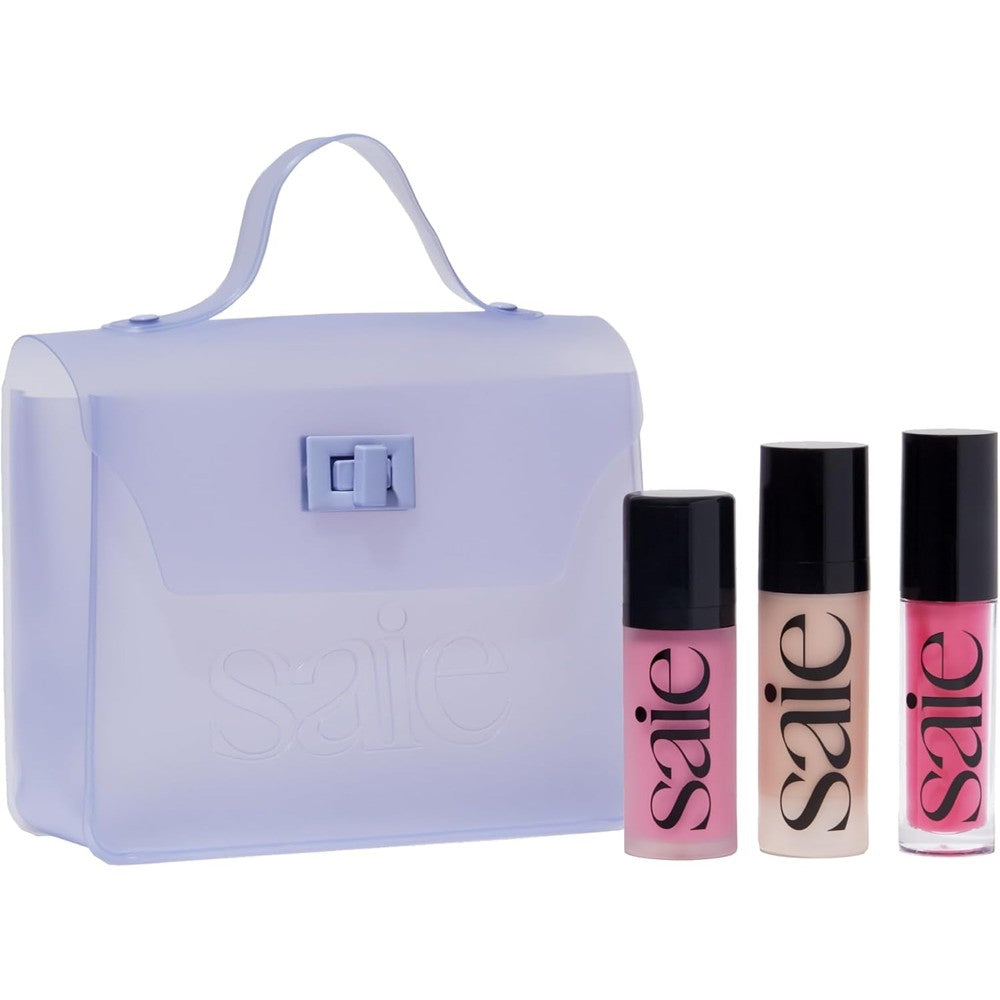 Saie SaieGlow Starter Makeup Kit - Glowy Super Gel, Dew Blush, and Glossybounce Lip Gloss - Essential Makeup Set in a Mini Reusable Jelly Travel Bag (3 Count)