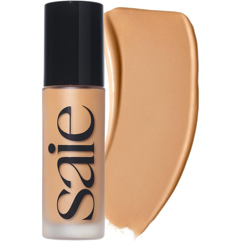 Saie Glowy Super Skin Tint Liquid Foundation - Weightless + Dewy Foundation with Lightweight Medium Coverage - Hydrating Face Makeup + Skin Care Serum Hybrid with Hyaluronic Acid - Shade 18 (1.01 oz)
