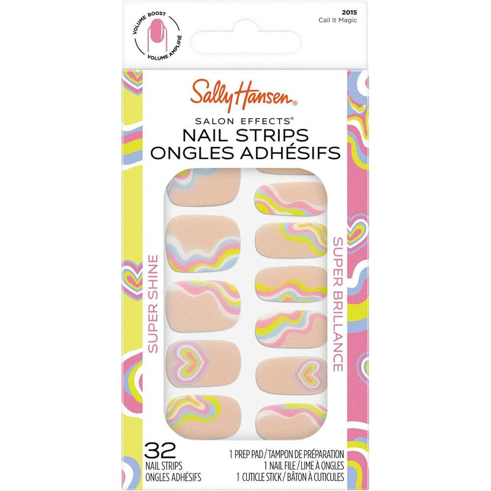 Sally Hansen Salon Effects Nail Strips | No UV Light Needed, No Dry Time, Long-Lasting, Non-Damaging | 32 Nail Strips, 1 Cuticle Stick, Nail File, Prep Pad | Call It Magic