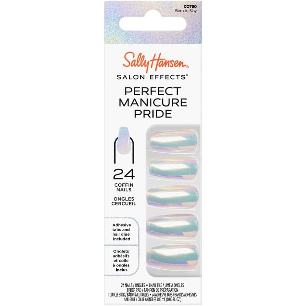 Sally Hansen Salon Effects Perfect Manicure Press-On Nails | Oval Shape | Easy to Apply, Non-Damaging | 24 Nails, Adhesive Tabs, File & Alcohol Pad Included | Pride - Born To Slay