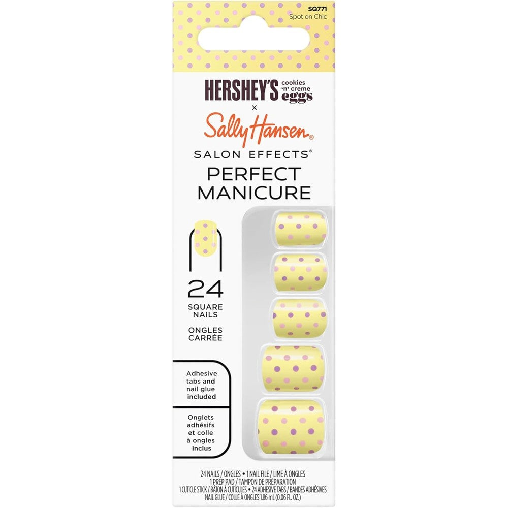 Sally Hansen Salon Effects Perfect Manicure Press-On Nails | Easy to Apply, Non-Damaging | 24 Nails, Adhesive Tabs, File & Alcohol Pad Included | Hershey's Cookies 'n' Crme Eggs - Spot On Chic