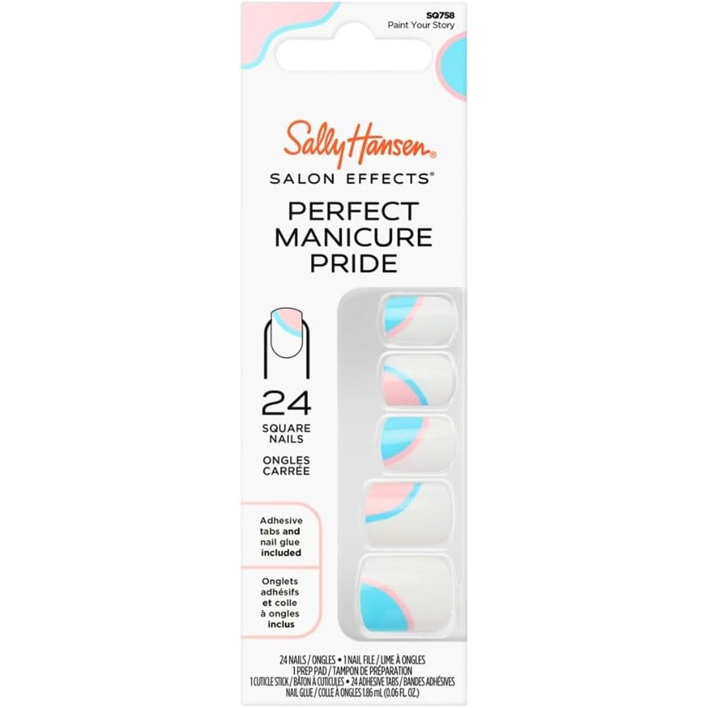 Sally Hansen Salon Effects Perfect Manicure Press-On Nails | Oval Shape | Easy to Apply, Non-Damaging | 24 Nails, Adhesive Tabs, File & Alcohol Pad Included | Pride - Paint Your Story