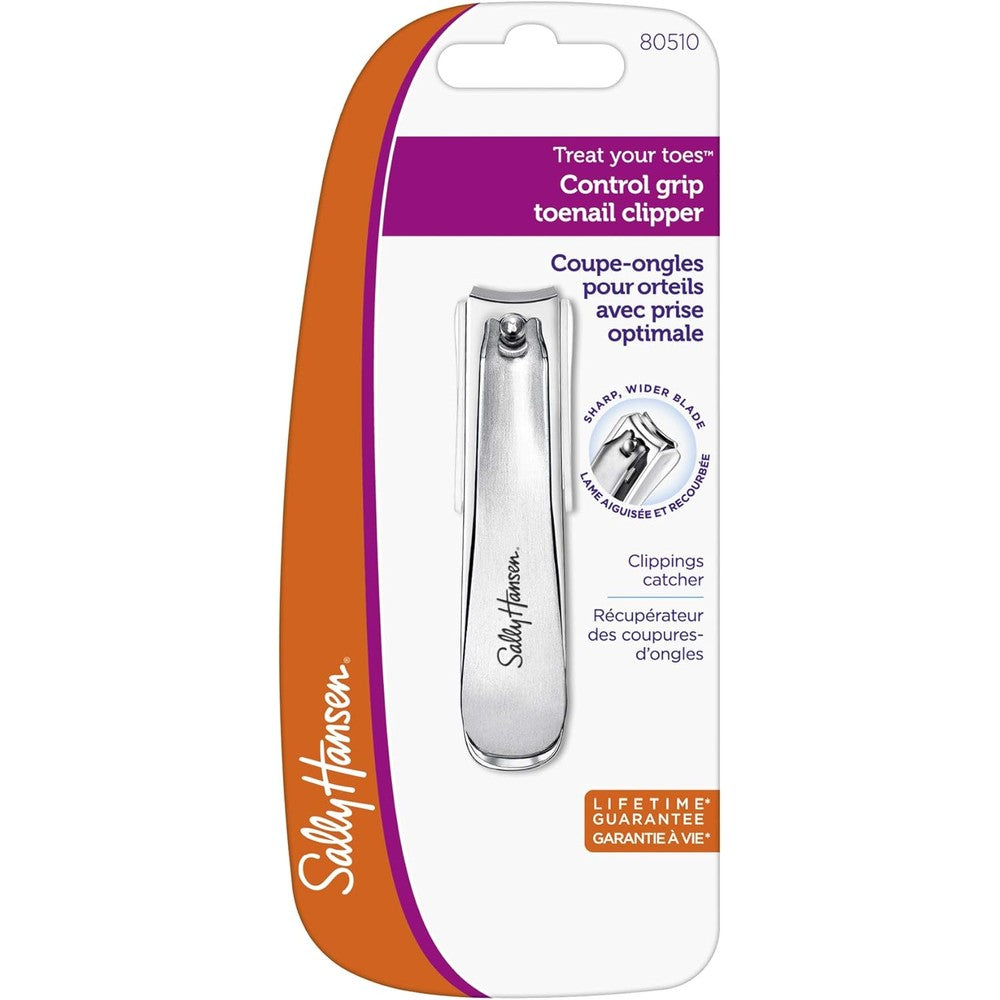 Sally Hansen Beauty Tools Treat Your Toes Control-Grip Toenail Clipper with Catcher | Wide Blade for Thick Nails | Stainless Steel Professional Toe Nail Clippers