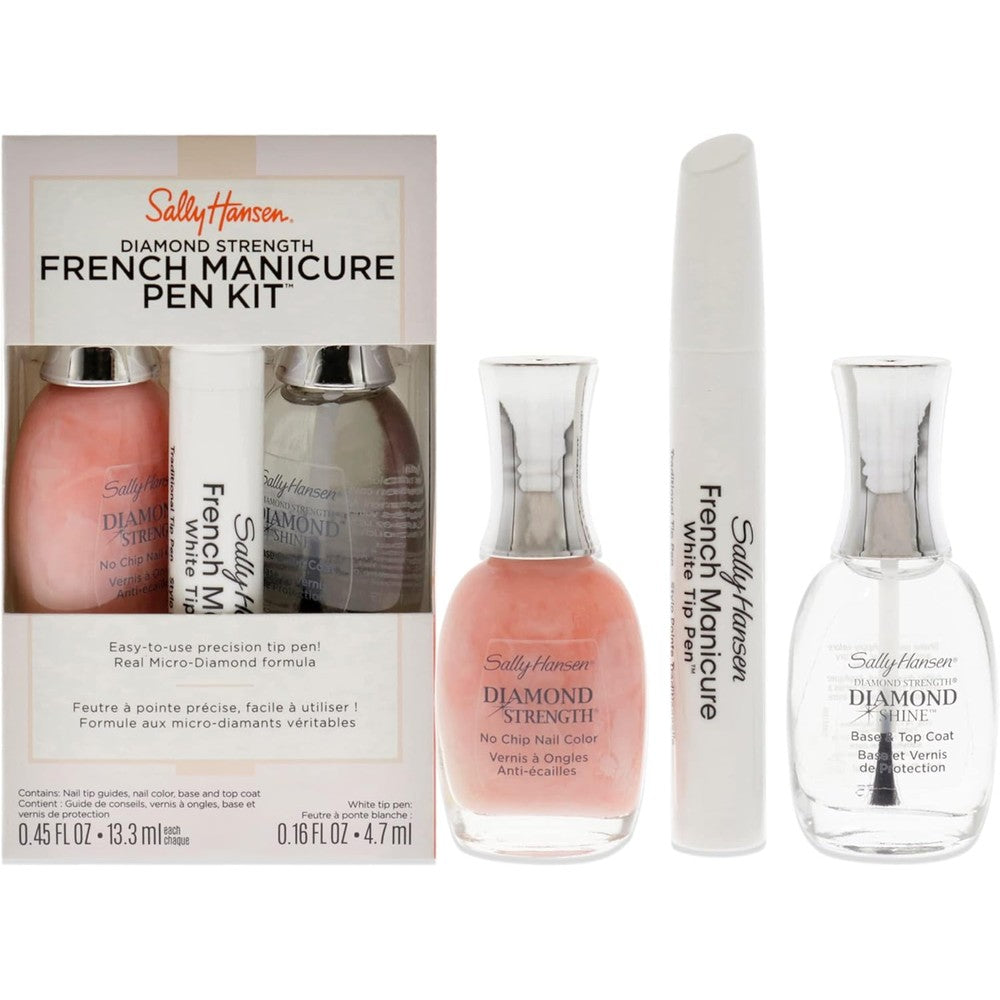 Sally Hansen Diamond Strength French Manicure Set - 45141 Ballet Bare 0.45oz Nail Polish - 3227 Ballet Bare, 0.45 Base and Top Coat, 0.16oz Precision Tip Pen Women 3 Pc