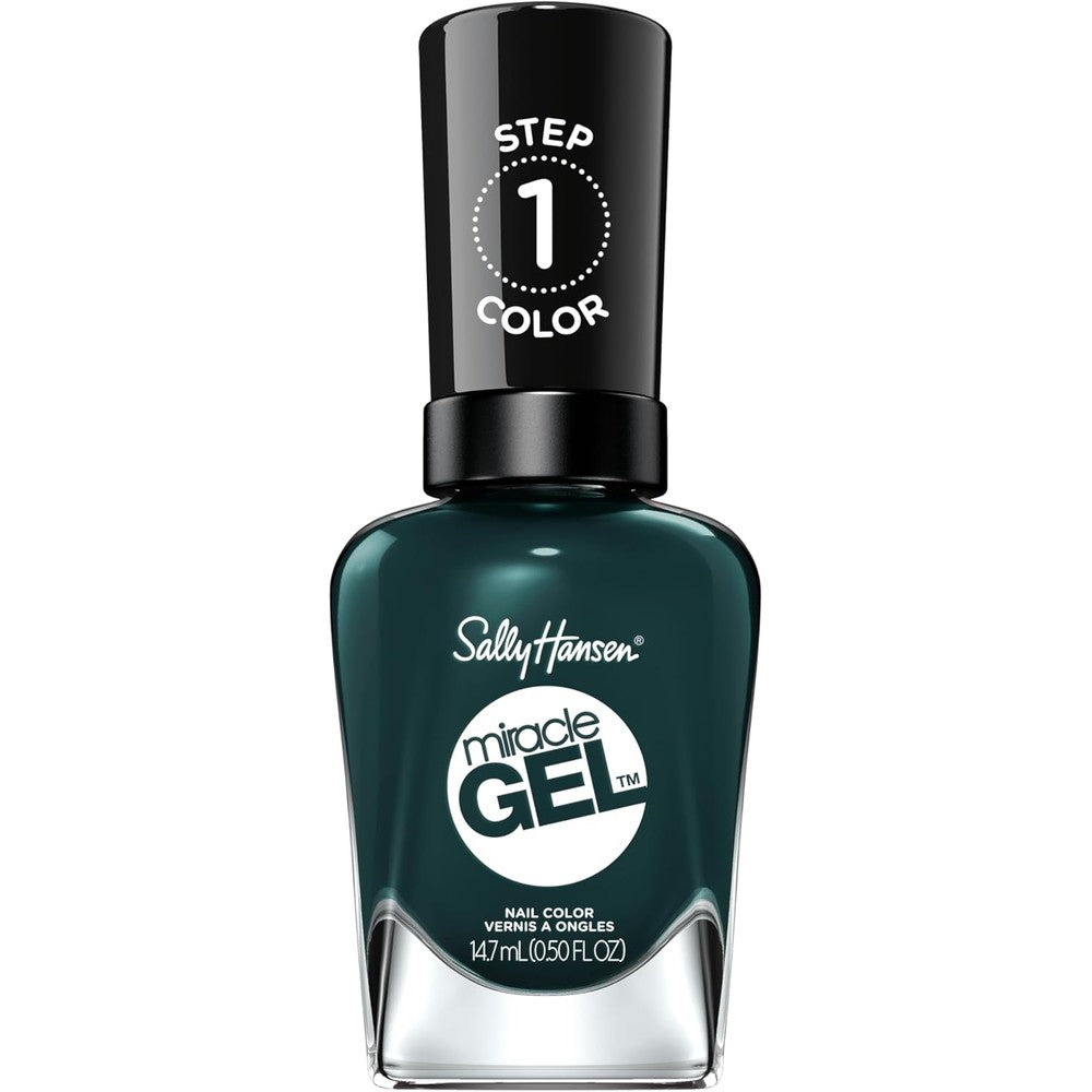 Sally Hansen Miracle Gel Salon Quality Nail Polish | Gel-Like Formula, Two-Step System, No UV Light Needed, Long Lasting | Opaque, Glossy | 676 Jealous Boyfriend | Dark Green Nail Polish