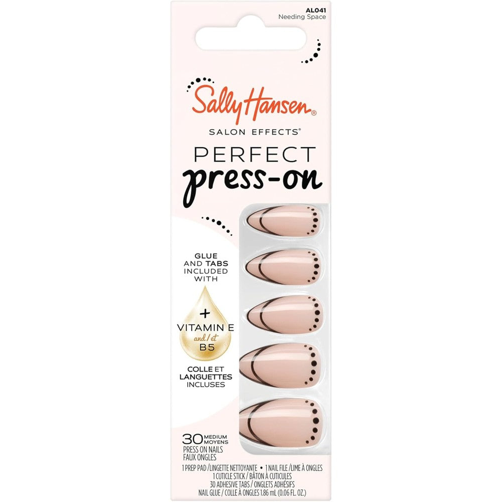 Sally Hansen Salon Effects Perfect Press-On Nails | Almond Shape | Easy to Apply, Non-Damaging| 30 Nails, Nail Glue, Adhesive Tabs, File| Needing Space