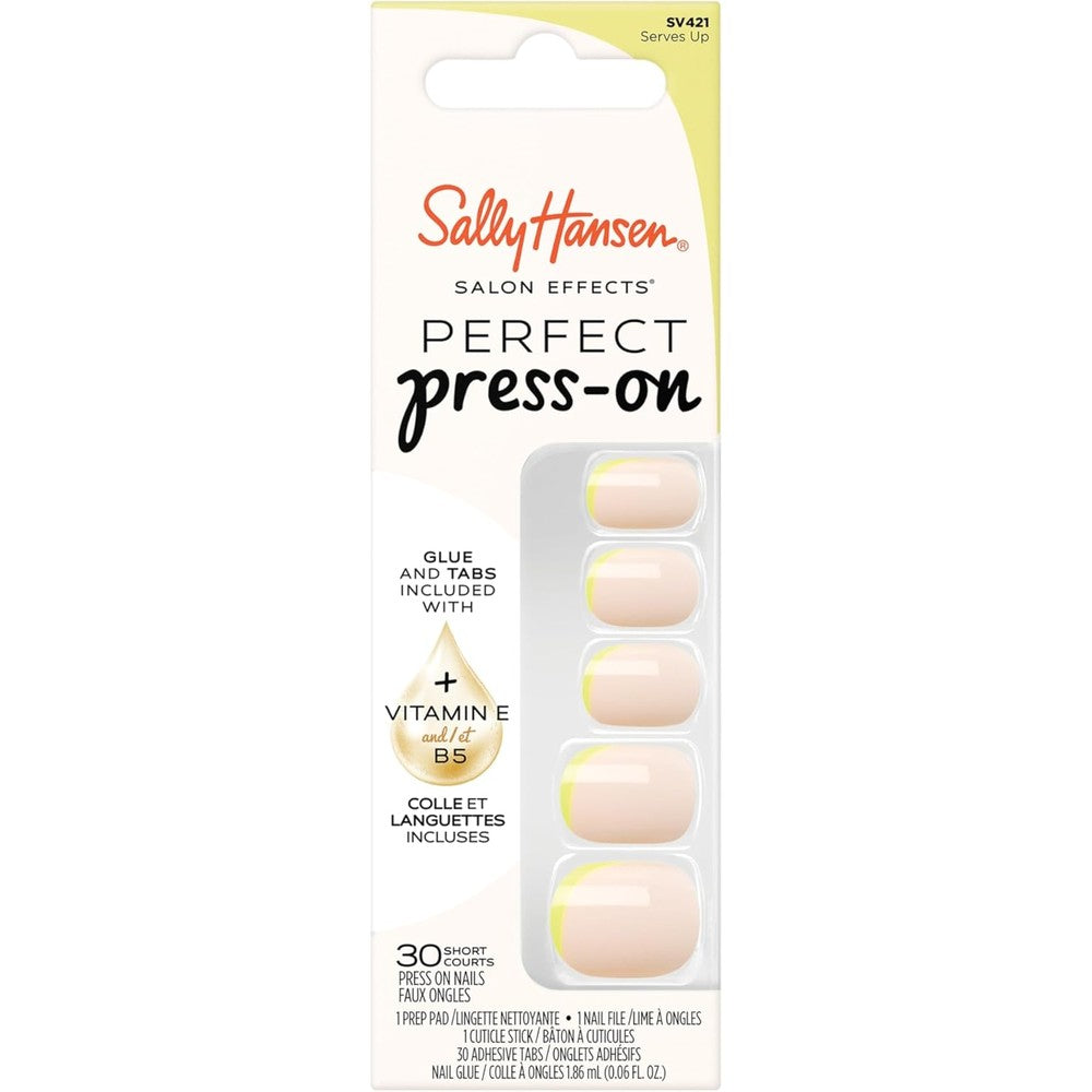 Sally Hansen Salon Effects Perfect Press-On Nails | Sq-oval Shape | Easy to Apply, Non-Damaging | 30 Nails, Nail Glue, Adhesive Tabs, File | Serves Up