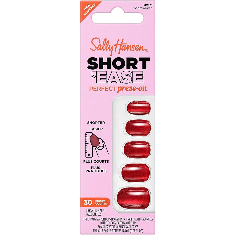 Sally Hansen Salon Effects Perfect Press-On Short'Ease Nails | Oval Shape | Easy to Apply, Non-Damaging, Natural Look Vitamin E & B5 | 30 Nails, Nail Glue, Adhesive Tabs, File| Short Queen