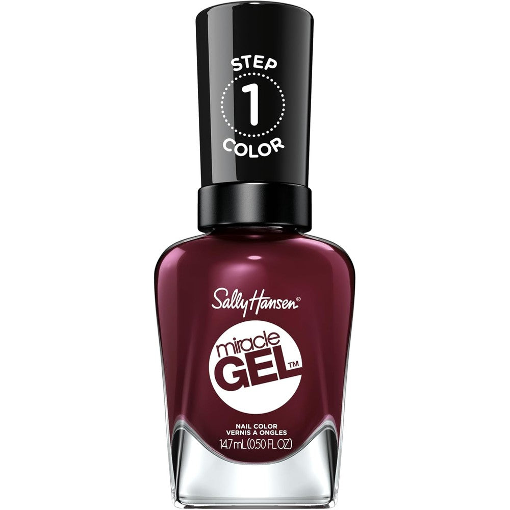Sally Hansen Miracle Gel Salon Quality Nail Polish | Gel-Like Formula, Two-Step System, No UV Light Needed, Long Lasting | Opaque, Glossy | 479 Wine Stock | Wine Red Nail Color