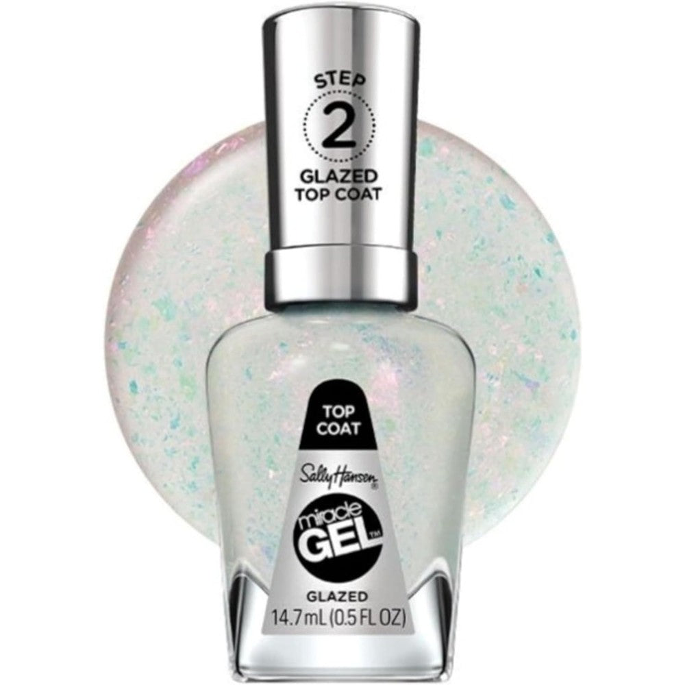 Sally Hansen Miracle Gel Nail Polish Special Effect Top Coat | Salon Quality, Gel-Like Formula, Two-Step System, No UV Light Needed, Long Lasting | Sheer, Glossy | 108 Glazed Top Coat