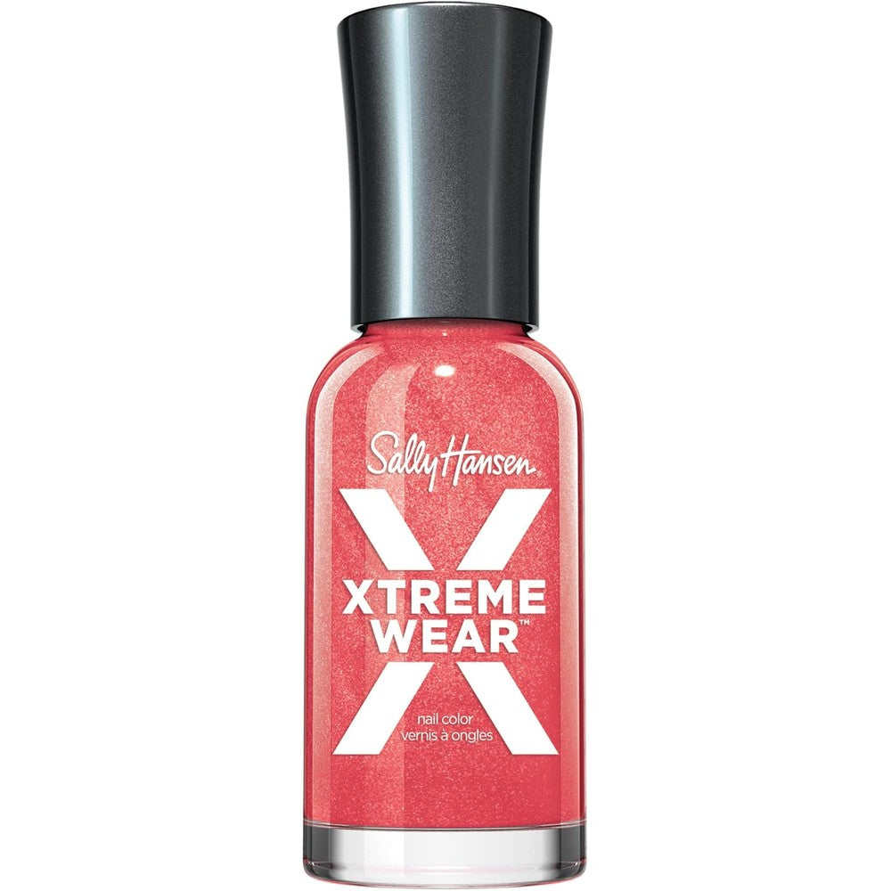 Sally Hansen Xtreme Wear Nail Polish | Streak-Free, Shiny Finish, Long-Lasting, Chip-Resistant, Opaque, Shimmery | Heat Stroke | Bright Coral Red Shimmer Nail Color