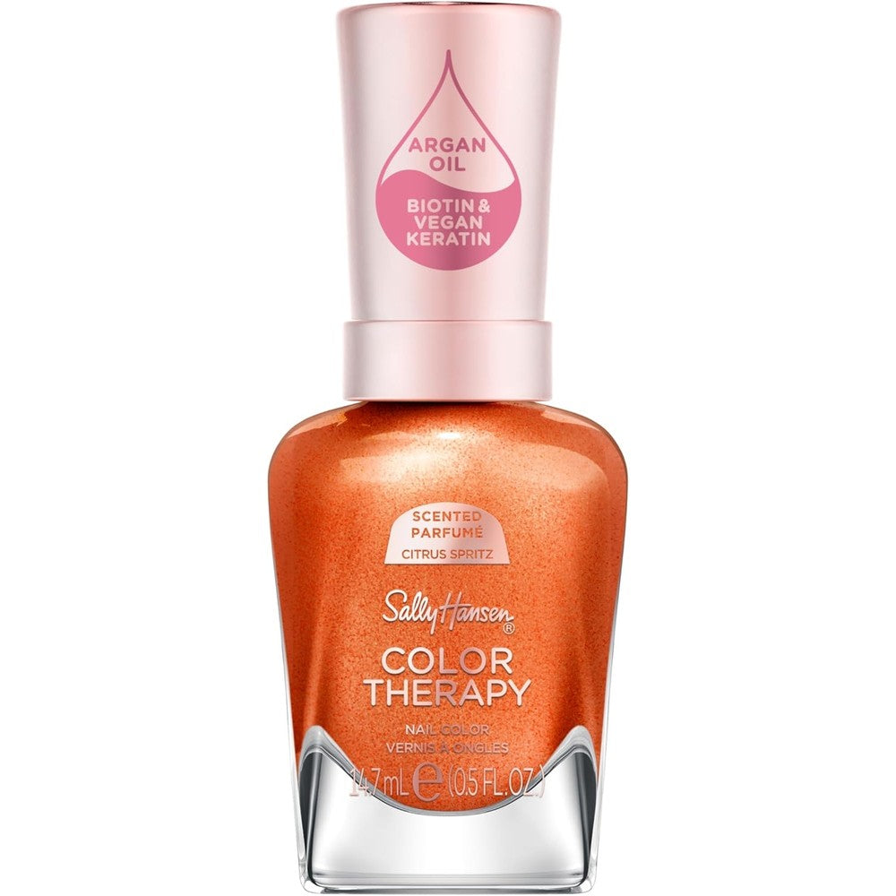 Sally Hansen Color Therapy Scented Nail Polish | Biotin, Argan Oil, Long Lasting, Healthy Nails, Nail Strengenther, Opaque | 293 Zest Intentions, Citrus Spritz| Bright Burnt Orange Nail Color