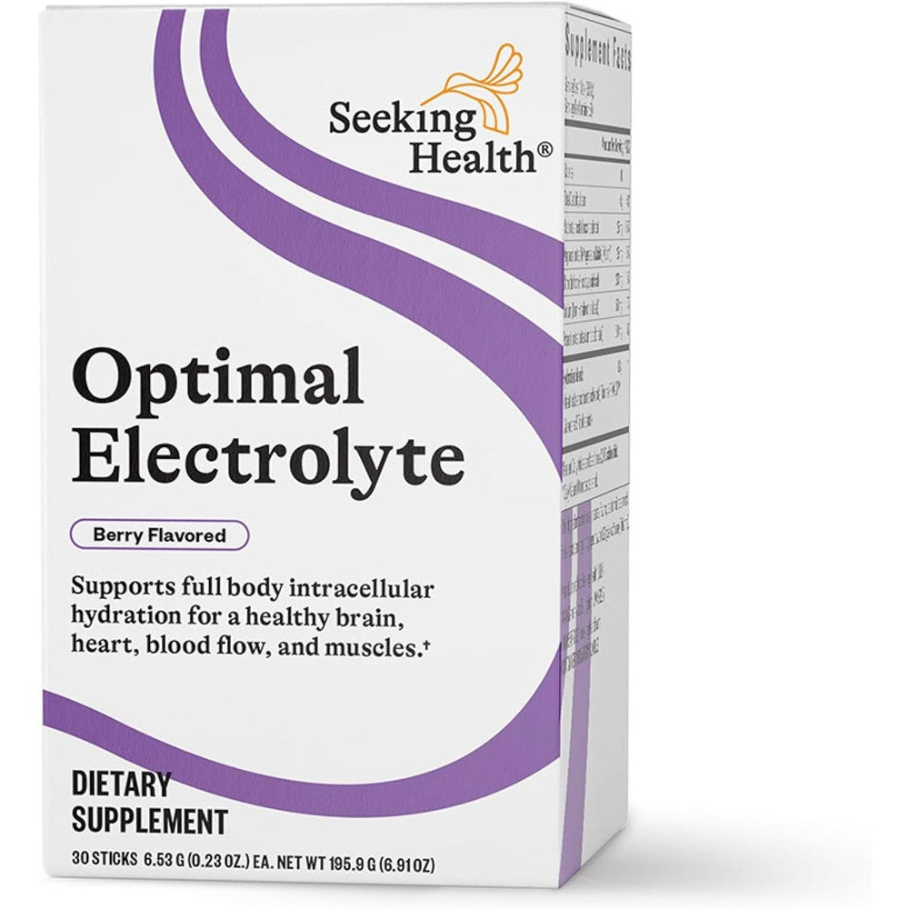 Seeking Health Optimal Electrolyte Sticks - Electrolyte Drink for Hydration, Heart & Muscle Recovery Support - Supports Active Lifestyle - Vegan, Gluten-Free & Non-GMO - Berry Flavor, 30 Sticks