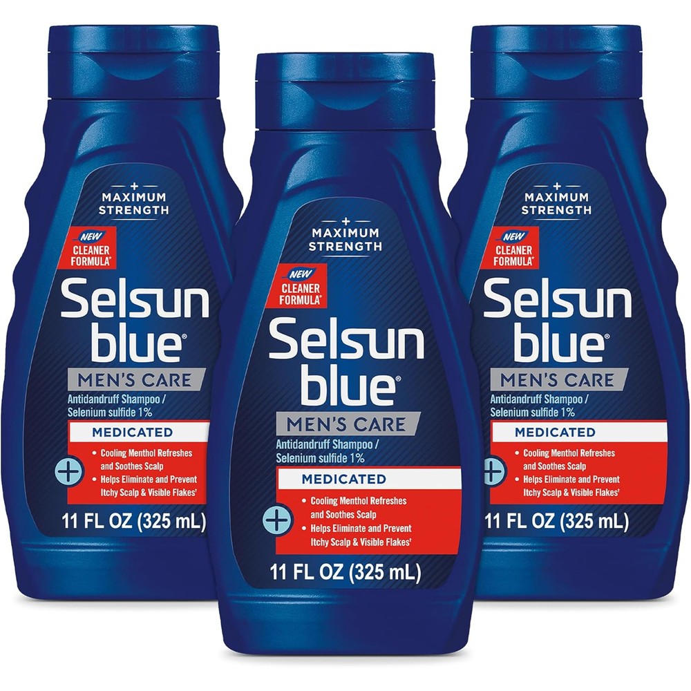 Selsun Blue Medicated Anti-dandruff Shampoo with Menthol, 11 fl. oz., Maximum Strength, Selenium Sulfide 1% (Pack of 3)