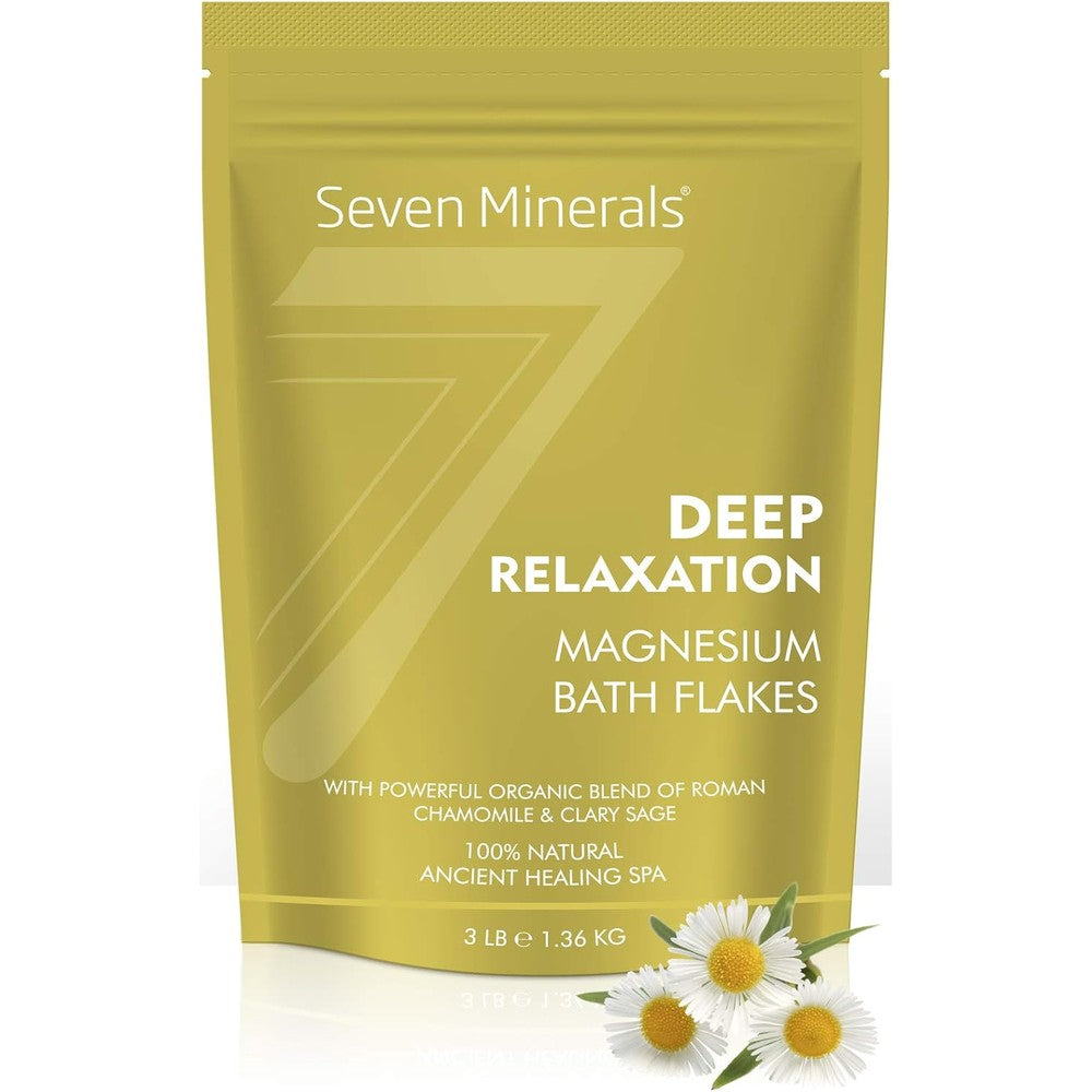 Seven Minerals Deep Relaxation Magnesium Chloride Flakes 3lb - Absorbs Better Than Epsom Salt - Unique Full Bath Soak Formula for Stress and Relaxing with Roman Chamomile & Clary Sage
