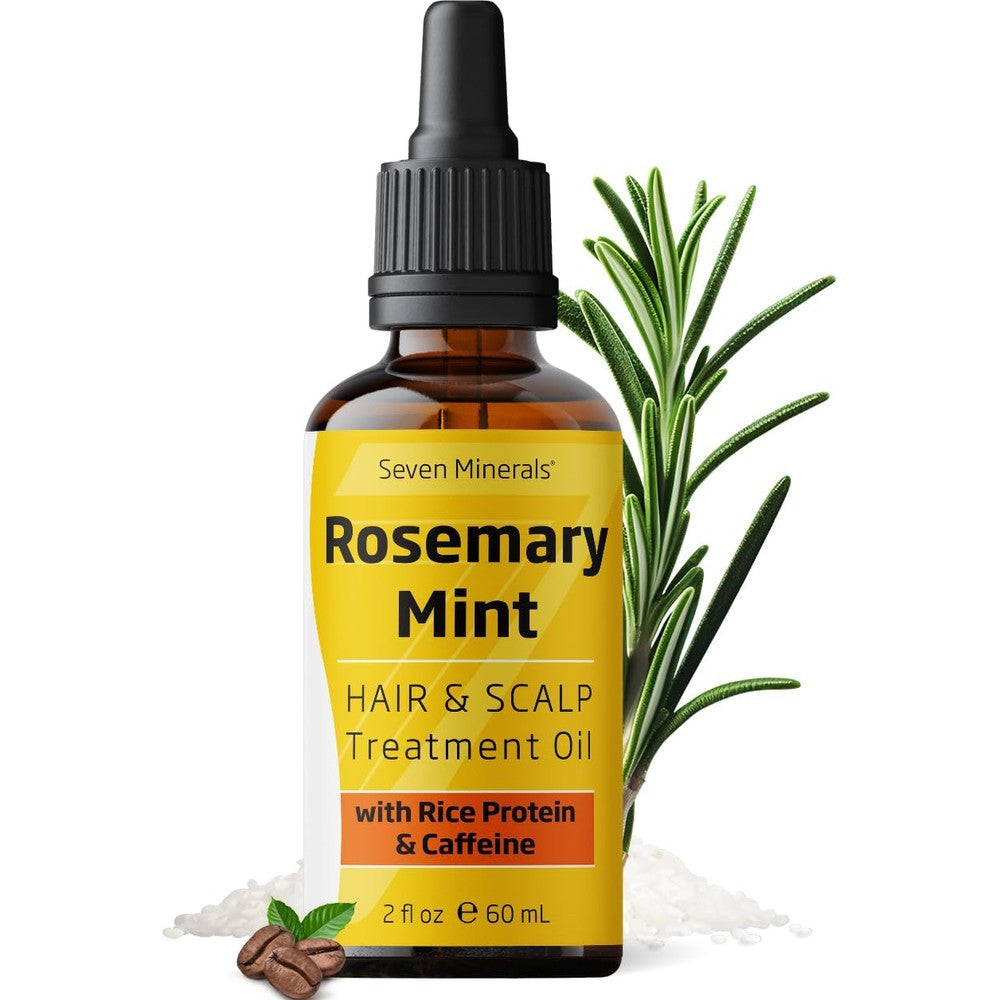 Seven Minerals, NEW Rosemary Oil for Hair Growth, Infused with Rice Protein, Caffeine, Mint and Natural Hair Strengthening Oils, Naturally Thicker, Longer, Softer Hair for Men & Women (2 fl oz)